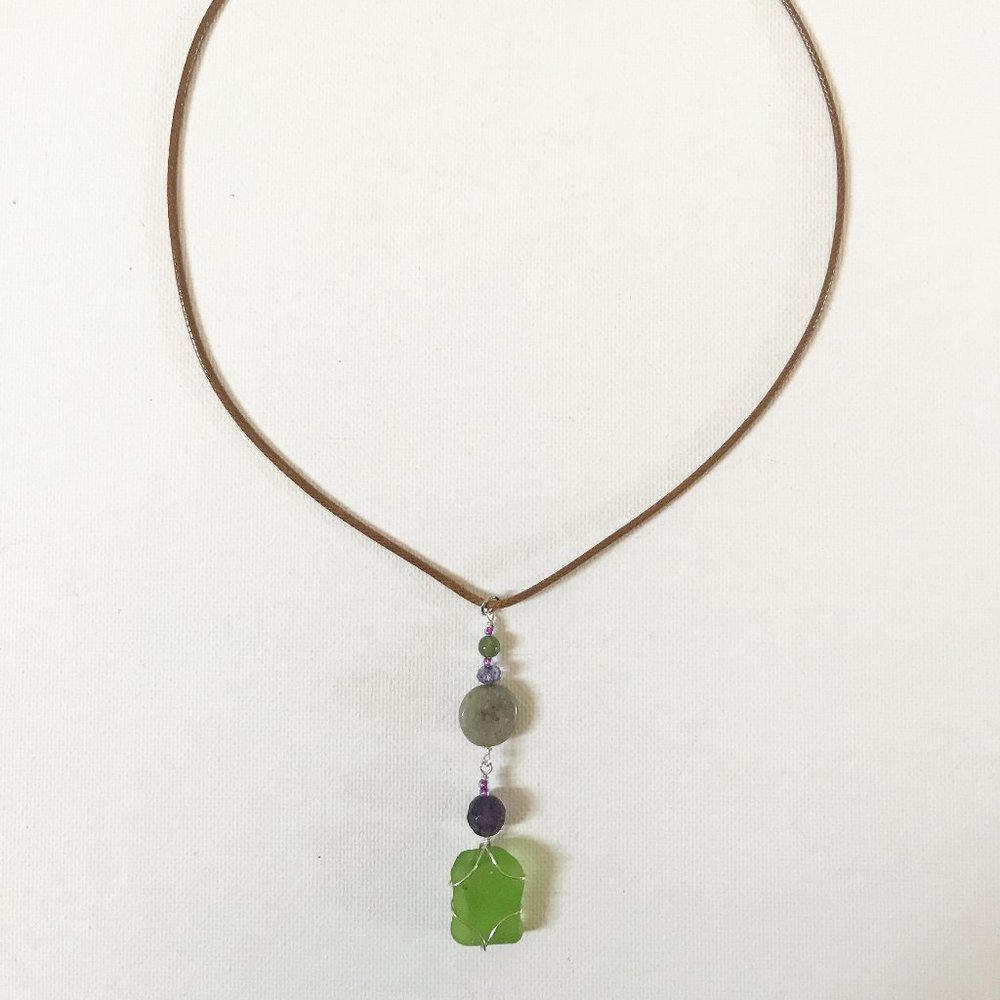 Green Sea Glass Amethyst Labradorite Jasper Necklace Ocean Surf Boho Mermaid